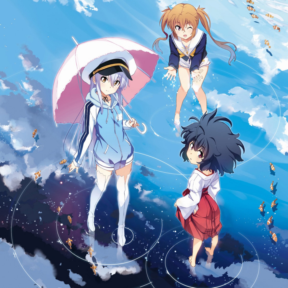 yande.re 993814 sample detexted disc_cover front_wing garandou_sara island_(game) kurutsu_karen kuuchuu_yousai miko ohara_rinne seifuku thighhighs umbrella wet.jpg