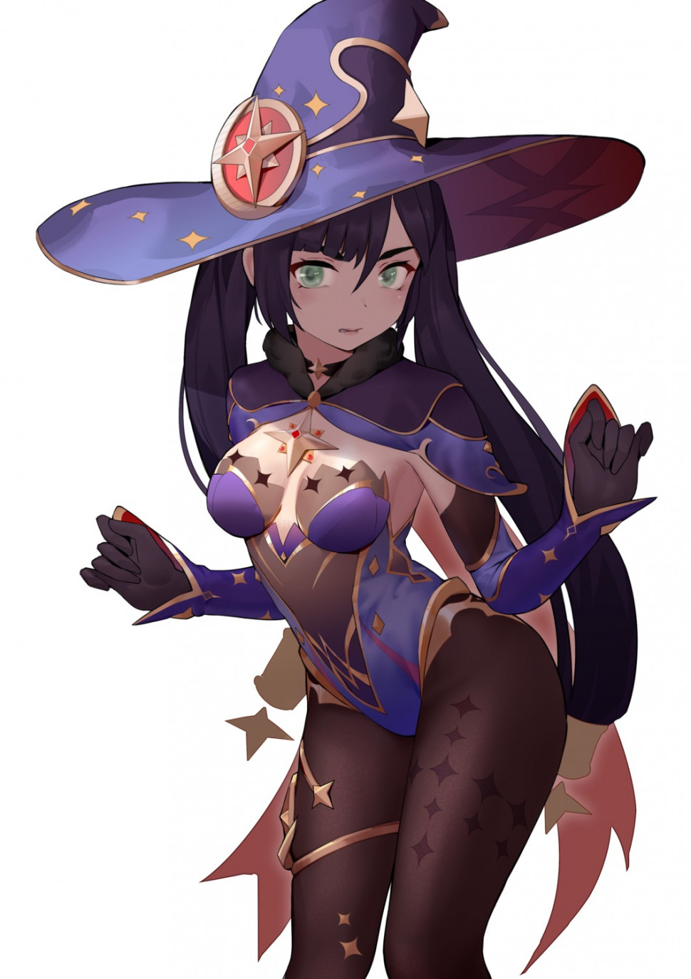 yande.re 704700 sample bodysuit flyyao garter genshin_impact leotard mona_(genshin_impact) no_bra see_through witch.jpg