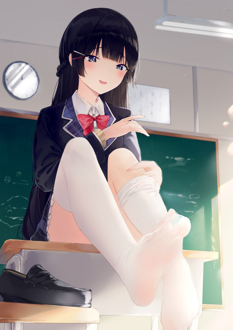 yande.re 988113 sample feet kou_futoshi nijisanji seifuku sweater thighhighs tsukino_mito undressing.jpg