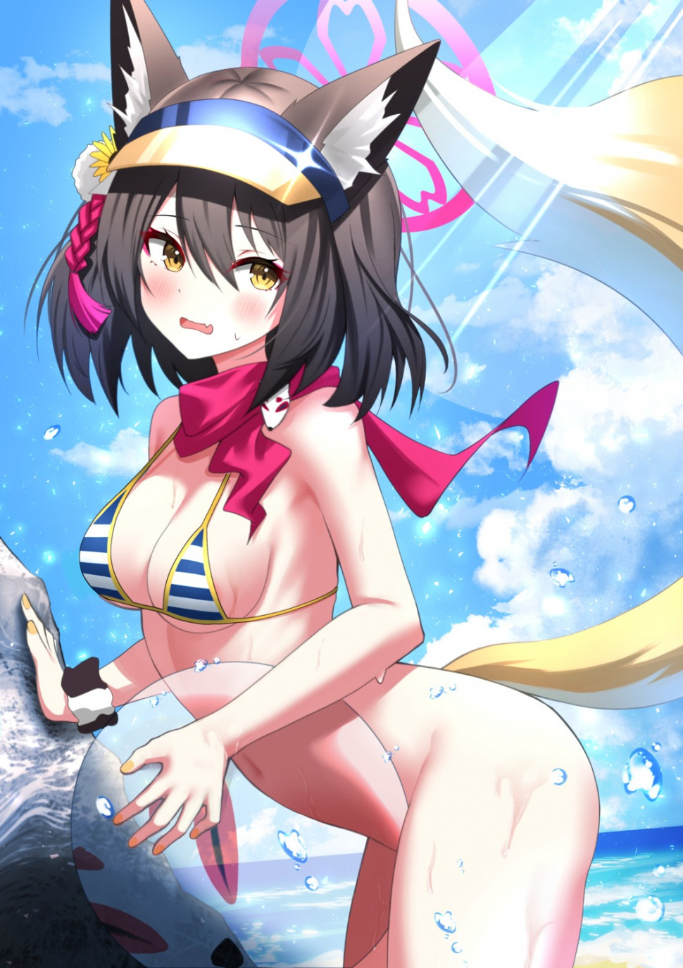 yande.re 1020175 sample angel animal_ears bikini_top blue_archive bottomless kitsune kuda_izuna otakummm swimsuits tail wet.jpg