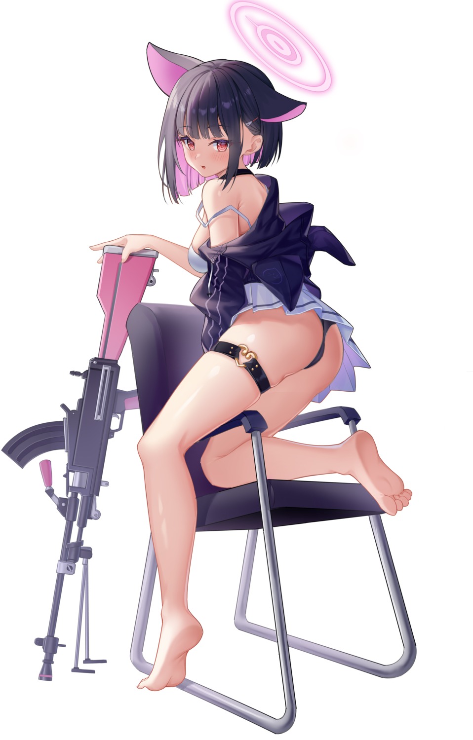 yande.re 1014987 sample angel animal_ears blue_archive feet garter gun kyouyama_kazusa nekomimi pantsu peach_(user_vhwx3478) seifuku skirt_lift undressing.jpg