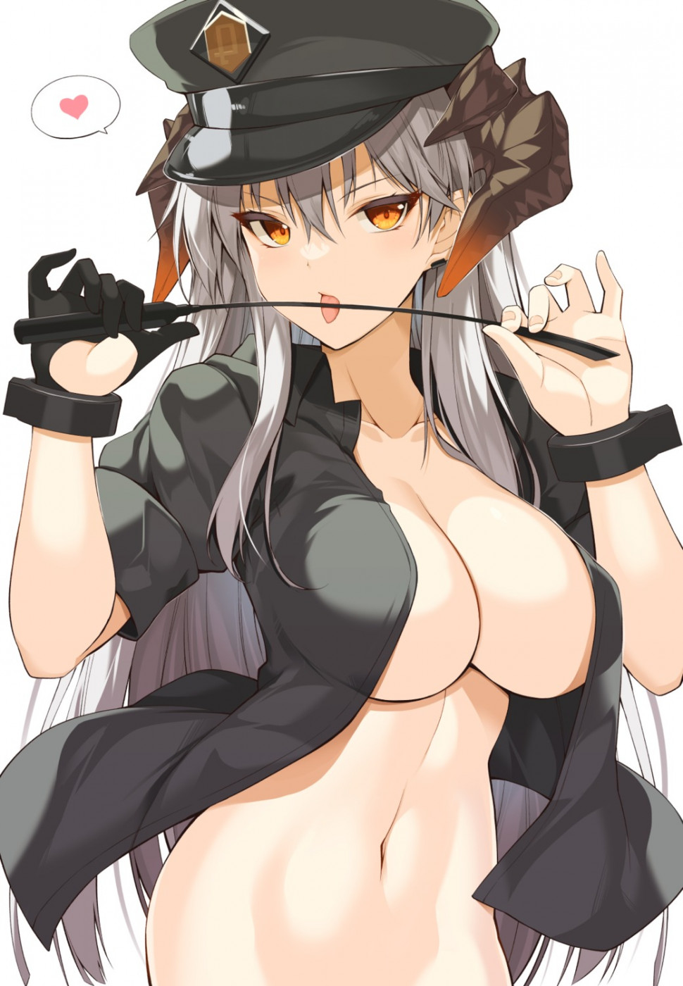 yande.re 958714 sample arknights dress_shirt horns no_bra oota_yuuichi open_shirt saria_(arknights) weapon.jpg