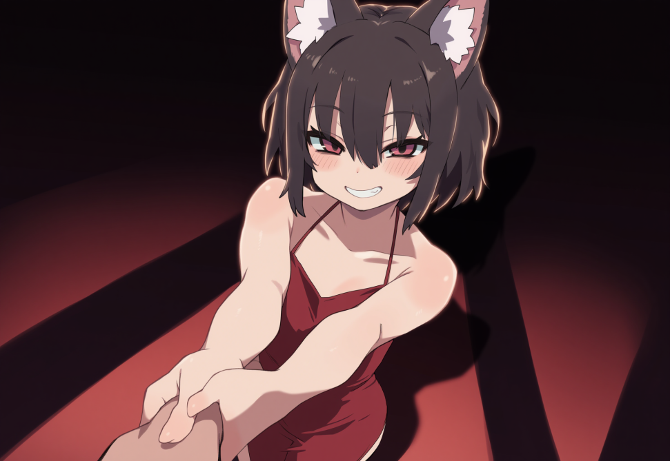 POV of being pulled forward by a seductive woman in a red cocktail dress, her ha s-1838566156.png