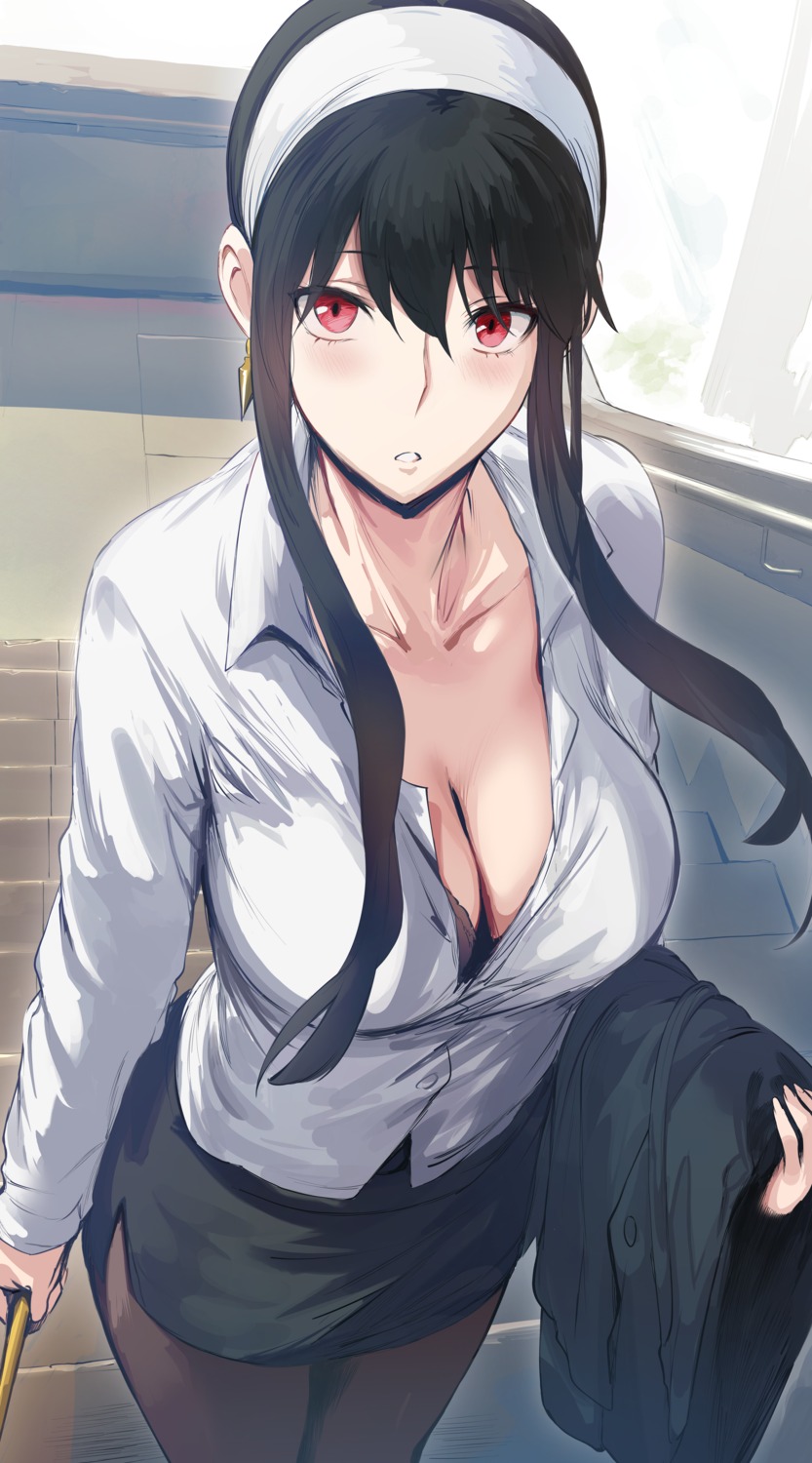 yande.re 1006085 sample bra business_suit cleavage hews open_shirt pantyhose spy_x_family weapon yor_briar.jpg