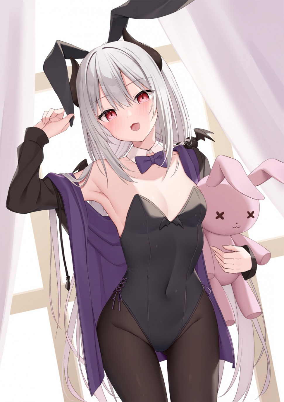 yande.re 1005277 sample animal_ears bunny_ears bunny_girl horns kamu_(geeenius) no_bra pantyhose.jpg