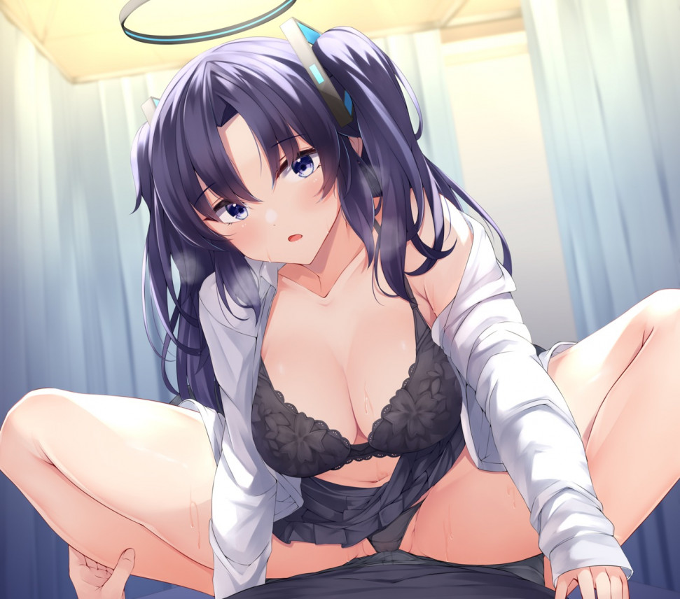 yande.re 1028217 sample angel blue_archive bra hayase_yuuka irohasu open_shirt pantsu skirt_lift.jpg