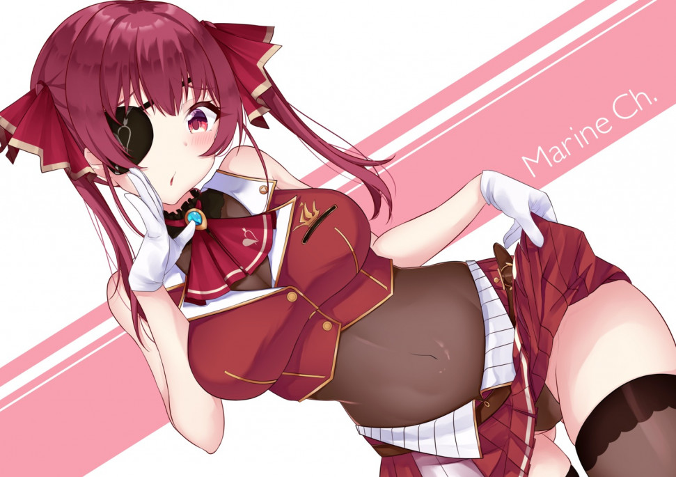 yande.re 700607 sample eyepatch halks_c hololive houshou_marine leotard skirt_lift thighhighs.jpg