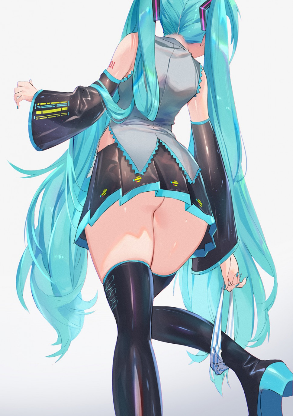 yande.re 754163 sample ass hatsune_miku heels mhk_(mechamania) nopan pantsu panty_pull shimapan skirt_lift tattoo thighhighs undressing vocaloid.jpg