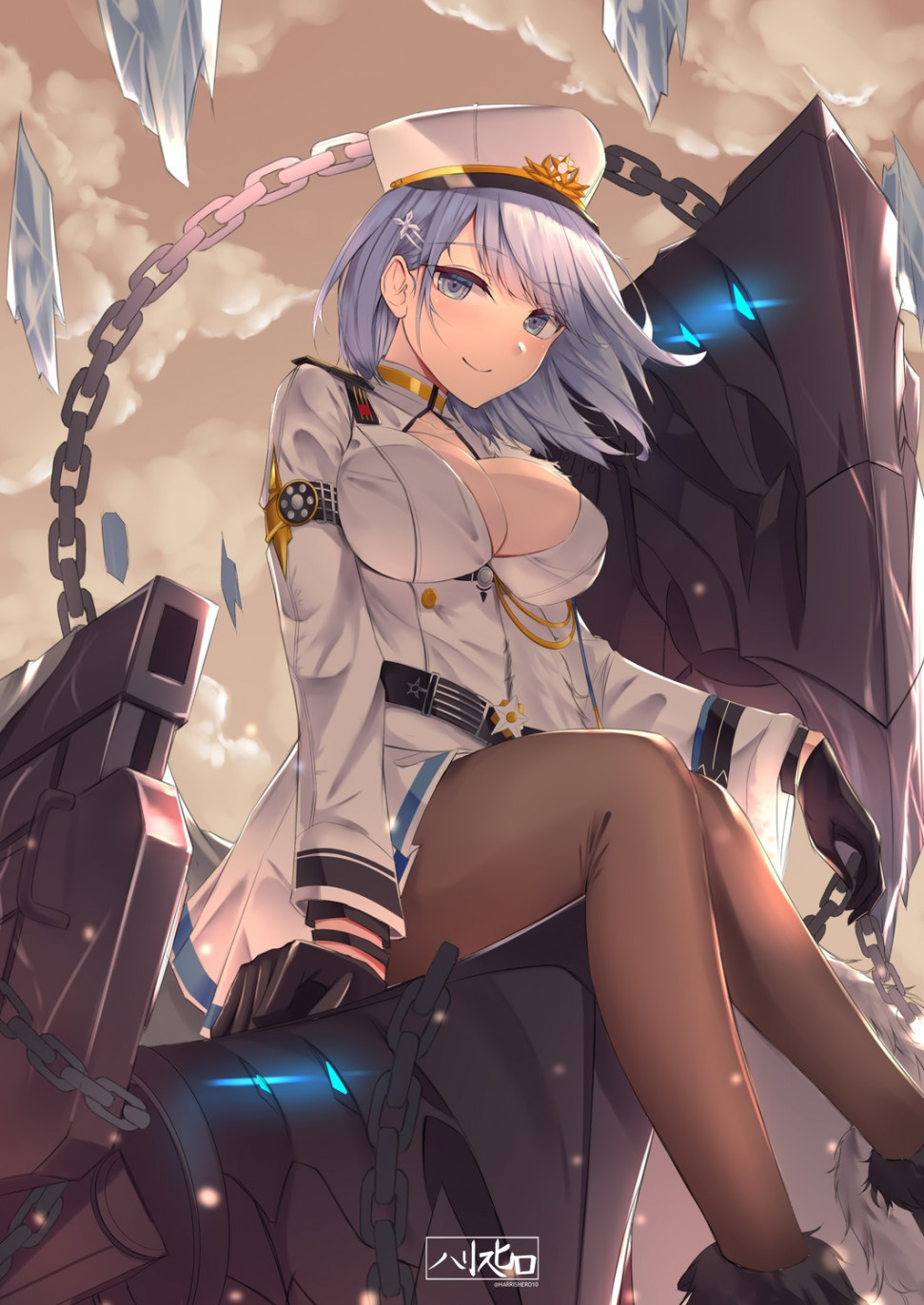 yande.re 614281 sample azur_lane chapayev_(azur_lane) harris_hero no_bra open_shirt pantyhose uniform.jpg