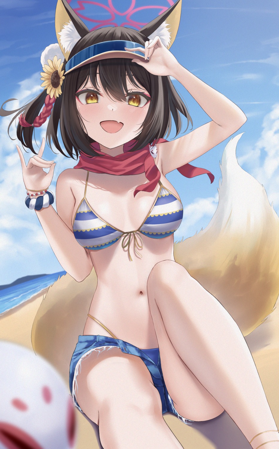 yande.re 1013863 sample angel animal_ears bikini blue_archive kitsune kuda_izuna rama_(yu-light8) swimsuits tail torn_clothes.jpg